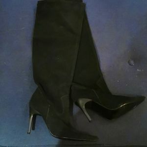 Knee high black suede boots